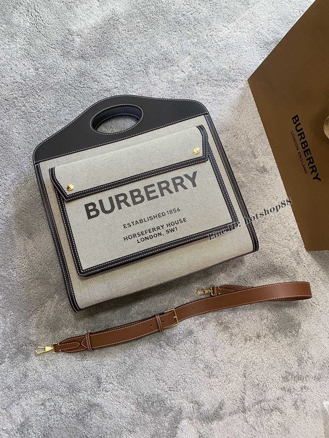 Burberry專櫃新款大號41cm撲克包 巴寶莉焦糖咖啡奶油白手提托特包 yxb1103